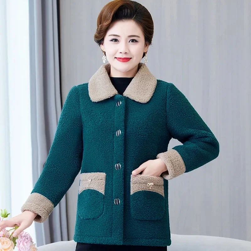 New Middle-age Women Clothes Winter Coat Thicken Lambswool Jacket Fleece Parkas Female Cotton Padded Jacket Warm Tops Outerwear