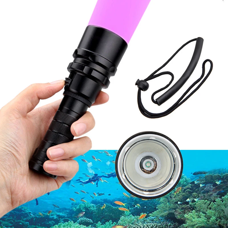 Linterna de buceo recargable subacuática, luz UV de 365-395nm, batería LED resistente al agua, 100M, 10W