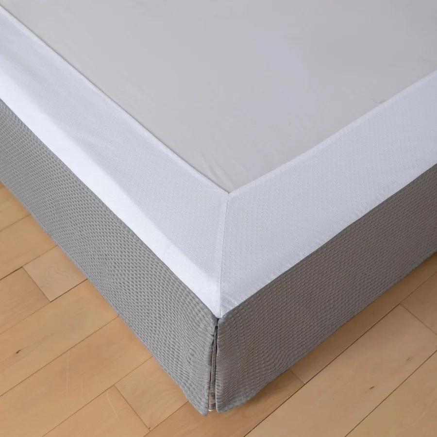 

King Bed Skirt Wrap Around Bed Skirt with Pleated Corner 12 Inch Drop Pleated Waffle Weave Bedskirts for Modern Bedroom Decor A