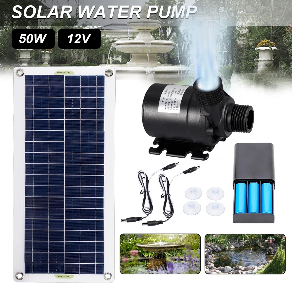 50W 800l/h Brushless Solar Water Pump Monocrystalline Silicon Low Noise Continuous Work Pond Pump Camping Travel Kit Tool