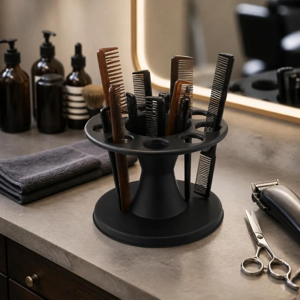 8 Holes Salon Barber Comb Storage Stand Circular Inserting Round Rolling Brushes Organizer Rack Detachable Plastic Display Stand