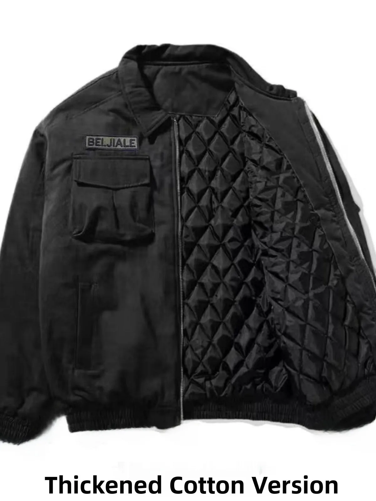 

Thiened Men's MA Flight Jaet Winter Baseball Sle Casual Trendy Top Loose Fit Polyester Pure Color Zipper Closure Long ...