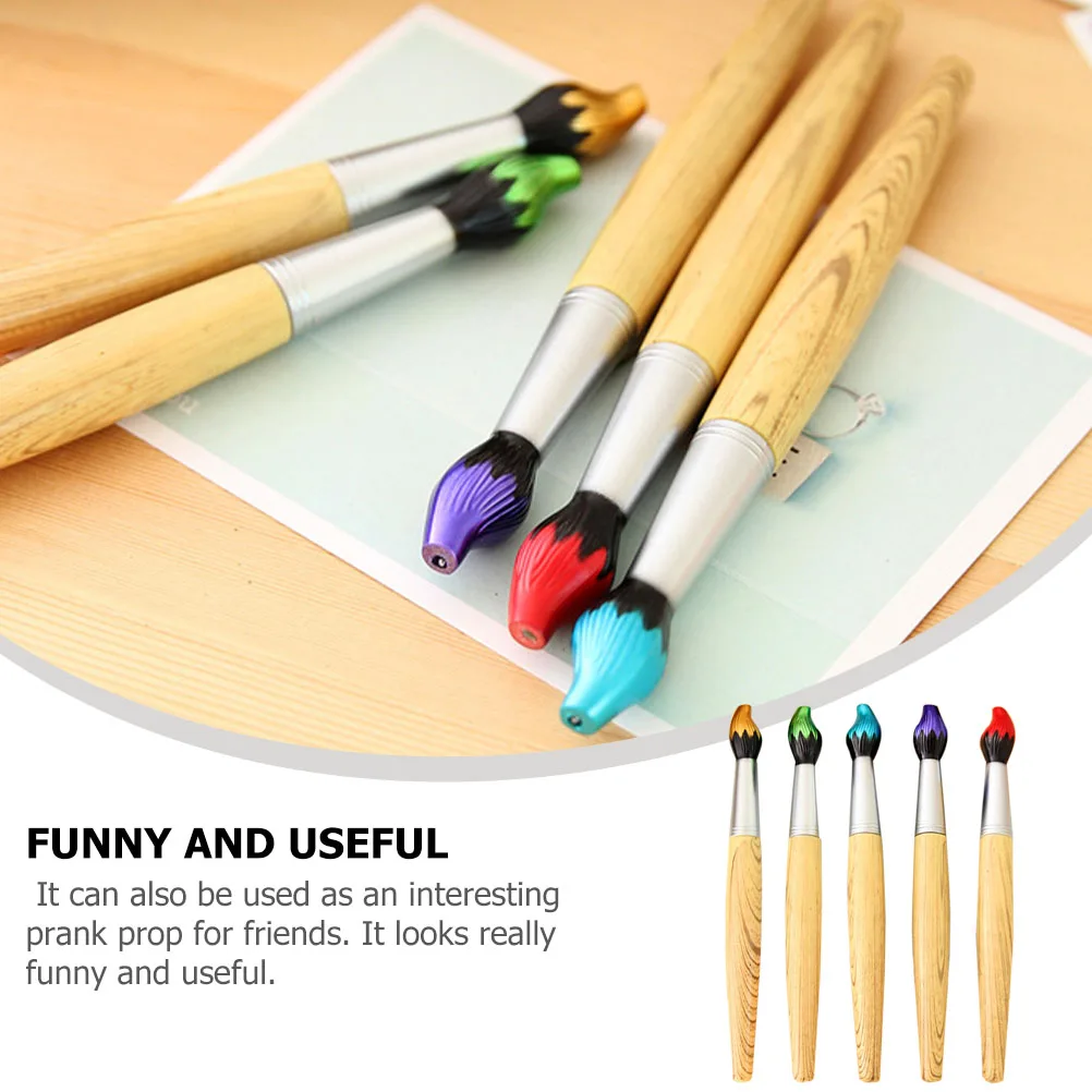 

5pcs Wooden Brush Ballpoint Pen Comfortable Grip Portable Writing Pens for Teachers Office Supplies Household Gifts
