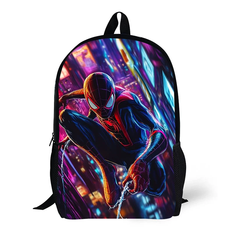 1pc Spider Man printed backpack with a city background, student backpack, gift, suitable for daily commuting and travel use