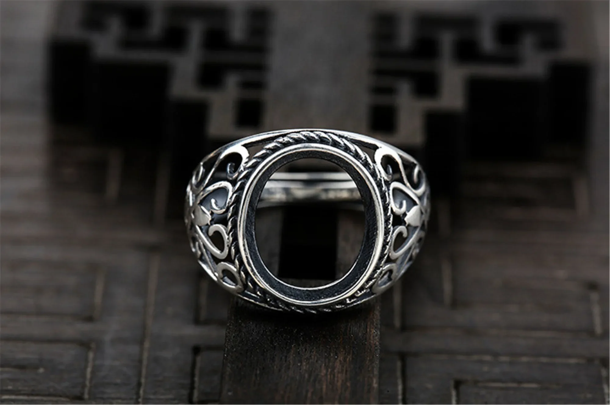 Ring Blank (11x13mm Oval Blank) Adjustable Thai Sterling Silver Ring Base Oval Cabochon Ring Setting R1385B