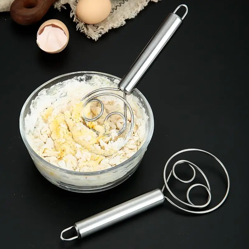 Mezclador de masa Manual de acero inoxidable con orificio para colgar, batidor de cocina, pan, pastel, pastelería, harina, masa, herramientas para hornear, 1 ud.