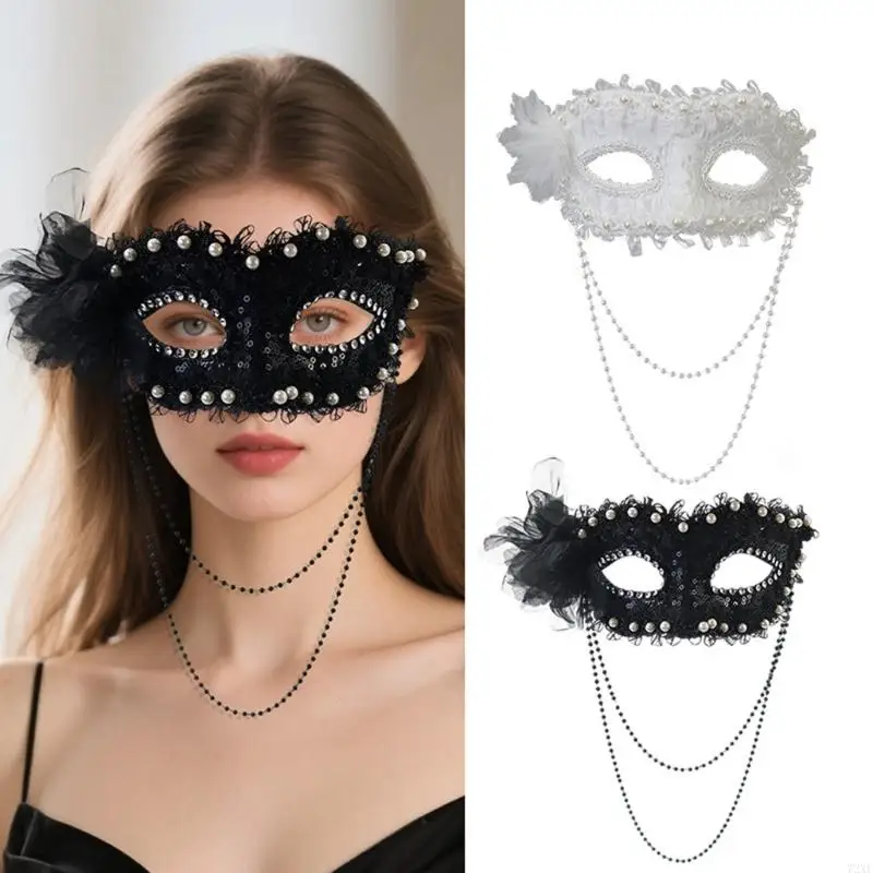 72XE Breathable Half Face Mask Faux Pearls Embellishments Great For Themed Event