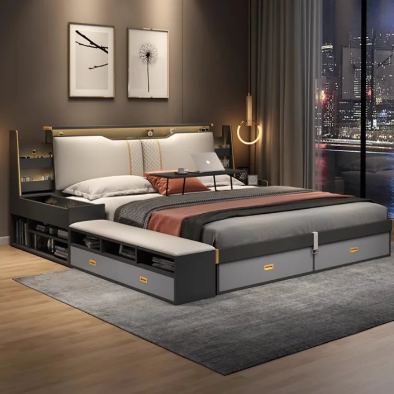 Princess Luxury Modern Double Bed Frame Storage House Light Luxury Bed Villa Italian Cama Box Casal Bedroom Set Furniture Queen