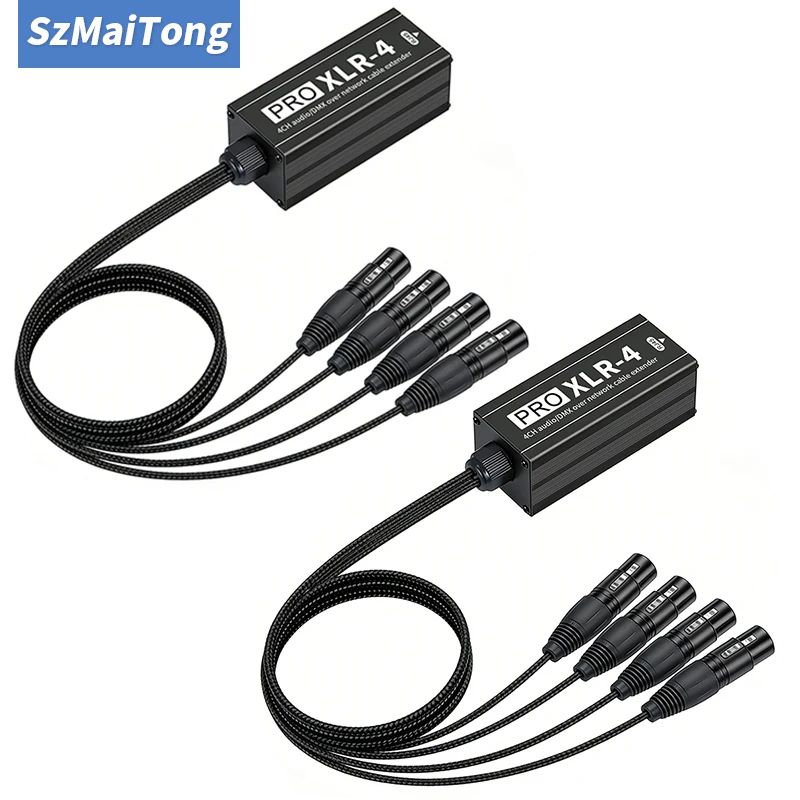 4 Channel 3Pin XLR Male to Female Receiver Over Cat5/Cat6 RJ45, Multi Network Audio/DMX Signal Converter