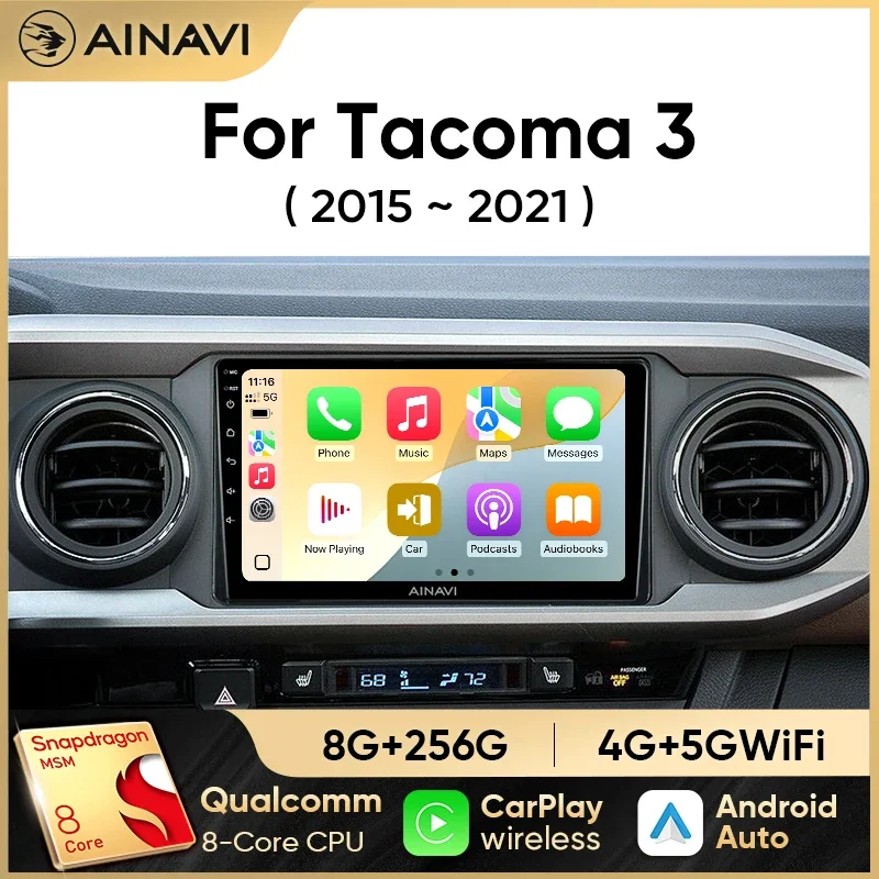 Ainavi Car Radio For Toyota Tacoma N300 2015 - 2021 Wireless Carplay Multimedia Android Auto Qualcomm 665
