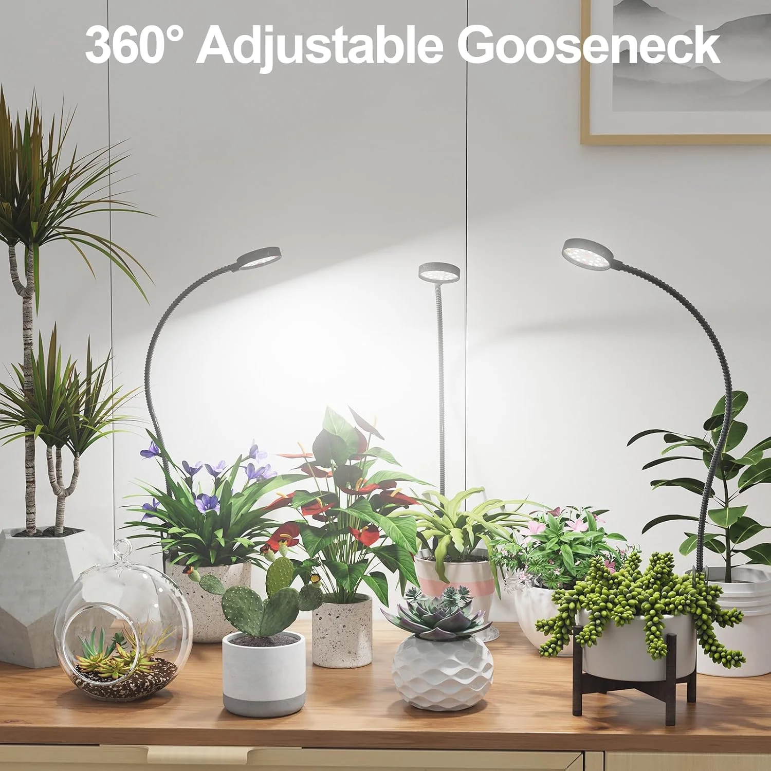 USB LED Grow Light 6000K Full Spectrum Pot Plant Light 5V Gooseneck Clip-on Plant Lamp With Dimmable Auto ON/Off 4/8/12/18Hours