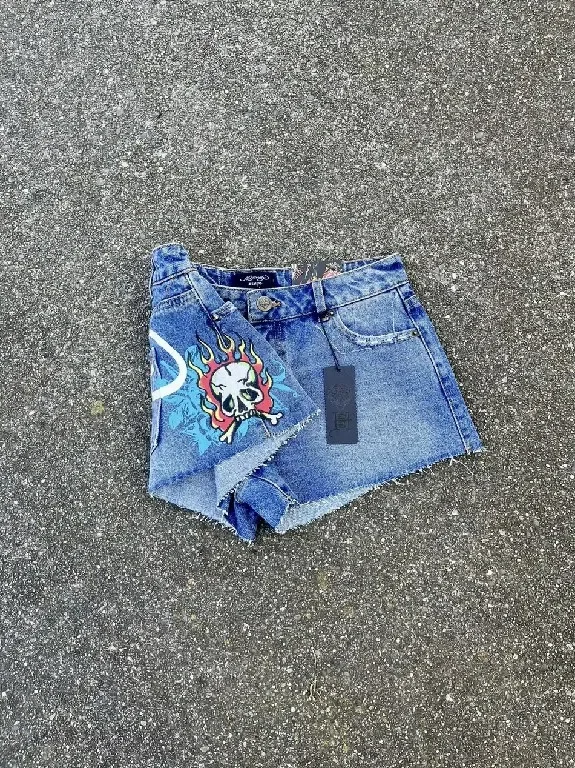 Hohe Taille schlanke Mini-Shorts für Frauen y2k sexy Mädchen kurze Hosen Harajuku Gothic Letter Print Retro Baggy Denim Shorts Streetwear