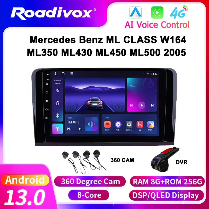 For Mercedes Benz ML CLASS W164 ML350 ML430 ML450 ML500 2005 Car Radio Multimedia Player Android 13 with GPS Nav Stereo