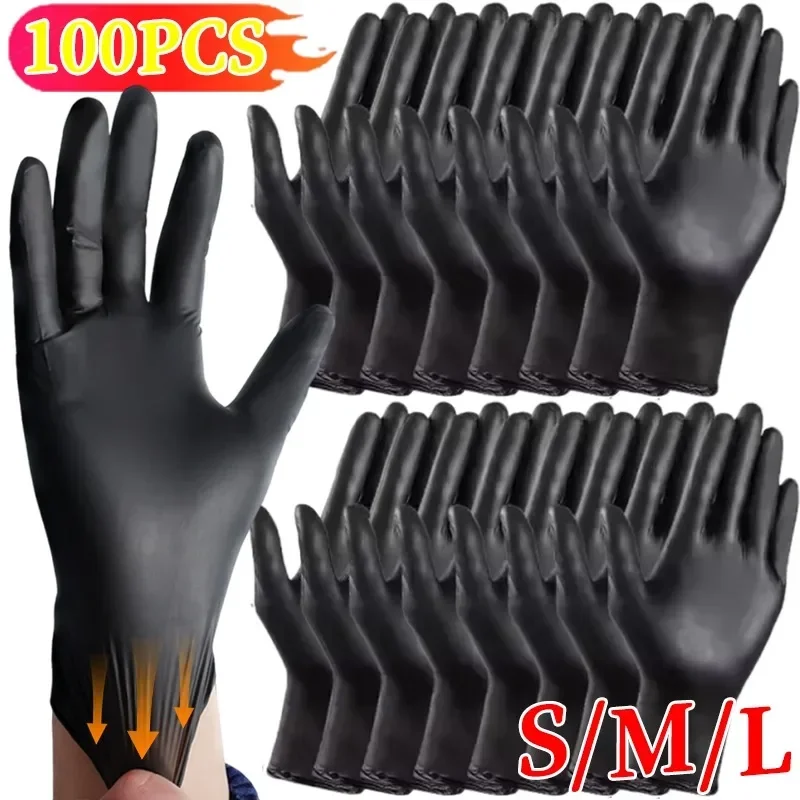 Black Disposable Gloves Nitrile PVC Elasticity Waterproof Working Glove Clean Hairdressing Kitchen Food Process Household Tools