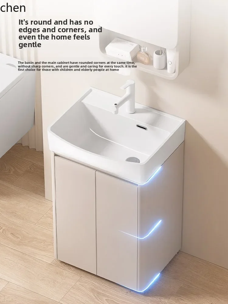 ZML Small Apartment Waterproof Honeycomb Aluminum Floor-standing Bathroom  Combination Ceramic Integrated Deepened Washstand