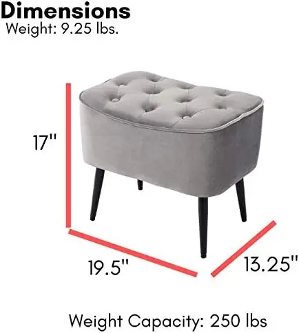 Tufted Curve Grey Ottoman \u2013 Velvet Foot Stool \u2013 Mid Century Modern Steel Legs - Soft Compact Padded Stool - Living Roo