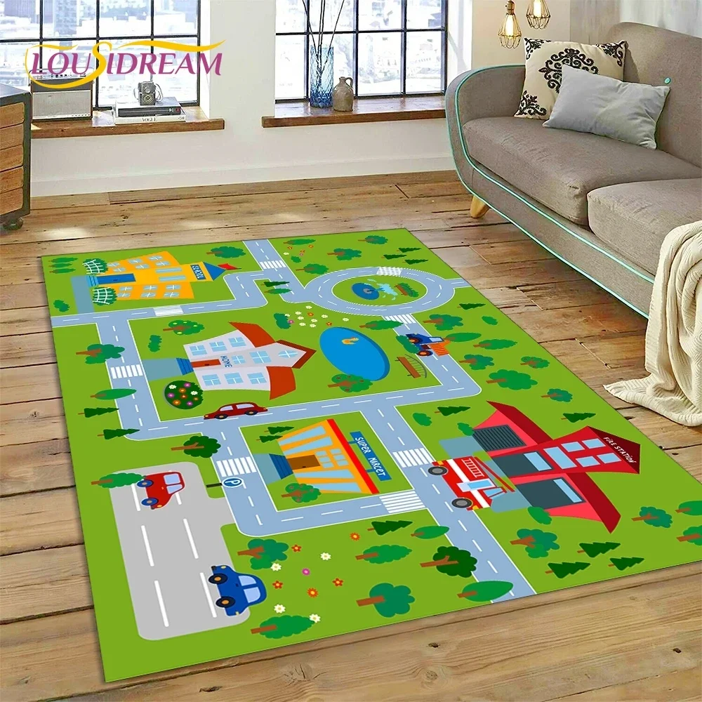 Highway Runway Playroom City Traffic Road Map Child PlayMat Carpet Rug for Bedroom Living Room Sofa Decoration Decor Floor Mat