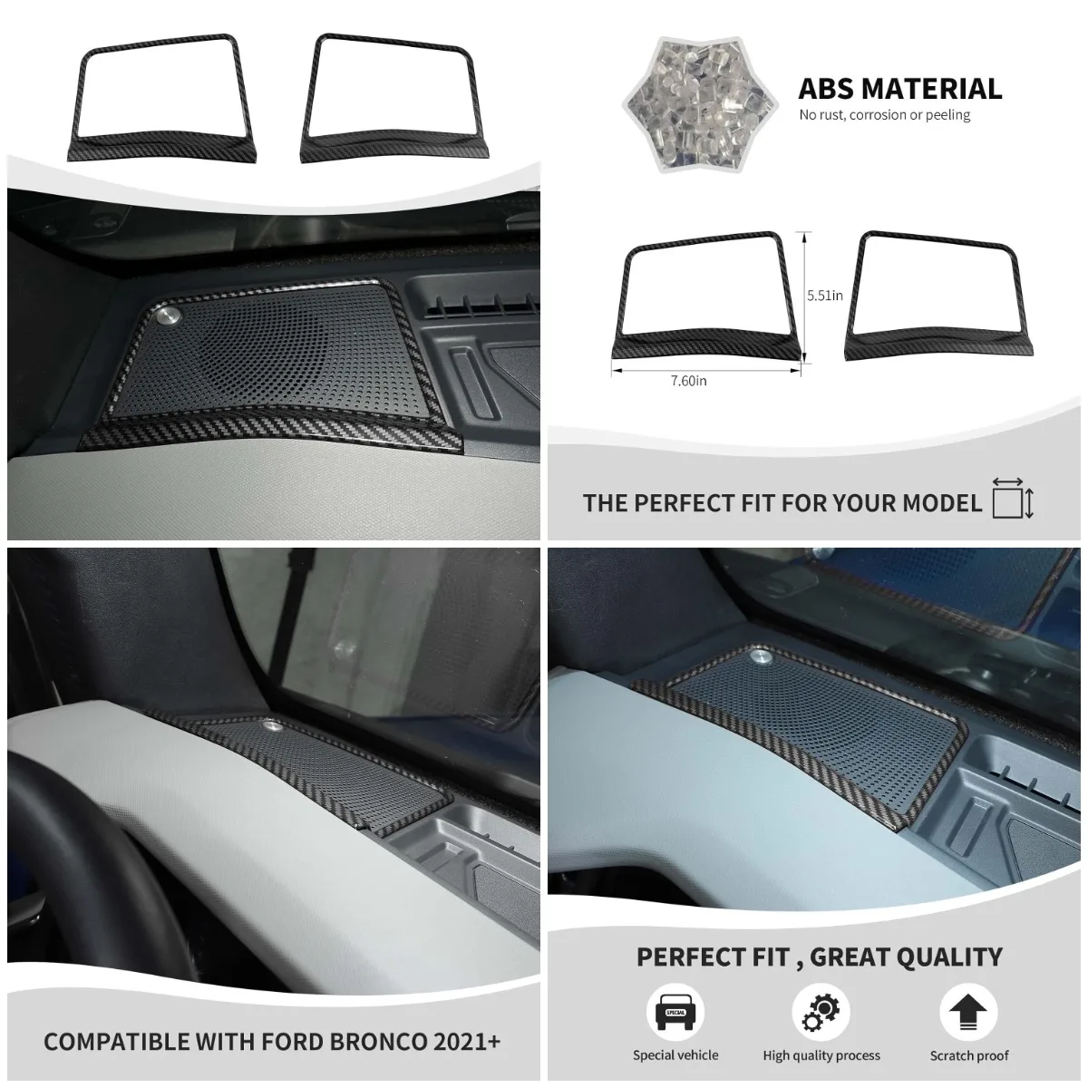 

Bronco A-Pillar Speaker Trim, Carbon Fiber Console Cover for 2021-2023 Ford Bronco