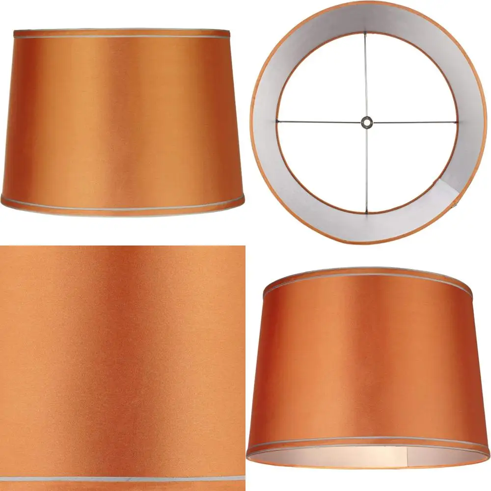 

Large Orange Drum Lamp Shade 14 Top x 16 Bottom x 11 Slant x 11 High with Spider Ring, Harp, and Finial - Replacement for Spacio