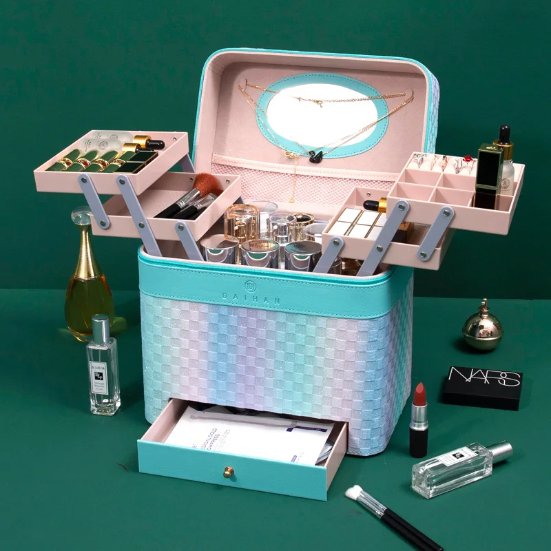 

2025 New Jewelry Box Cosmetic Case Large Capacity Cosmetic Bag Travel Handheld Cosmetic Case