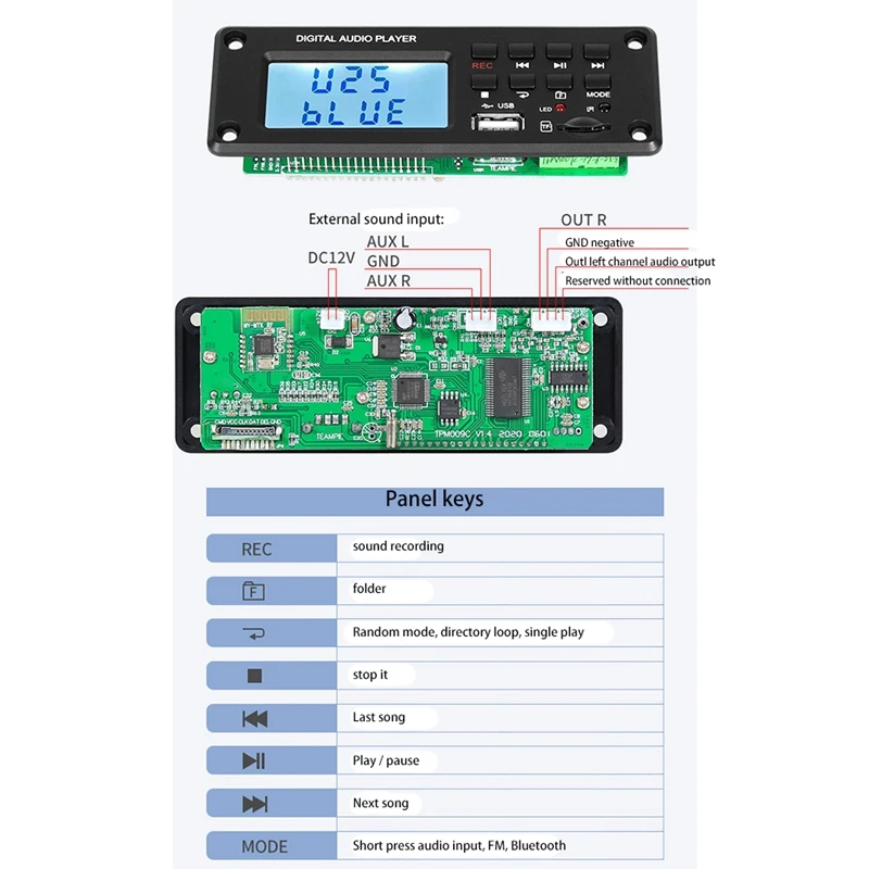 TPM009C modulo lettore Audio digitale scheda di decodifica MP3 scheda lettore musicale USB SD BT scheda amplificatore di potenza Audio