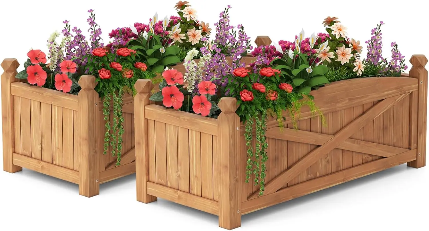 Jardinera elevada de madera, 36” de largo x 16” de ancho x 15” de alto, con orificios de drenaje y base extraíble, rectangular, 2 piezas