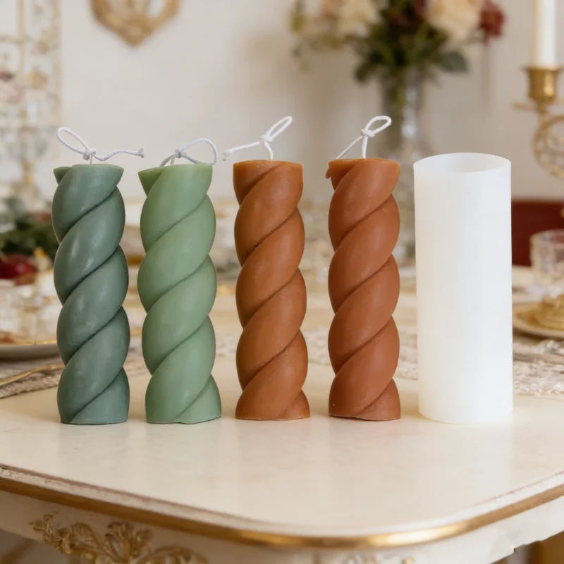 3D Twisted Braid Silicone Candle Pillar Mold Elegant Spiral Sculpture Design DIY Scented Candles Minimalist Aesthetic Room Decor