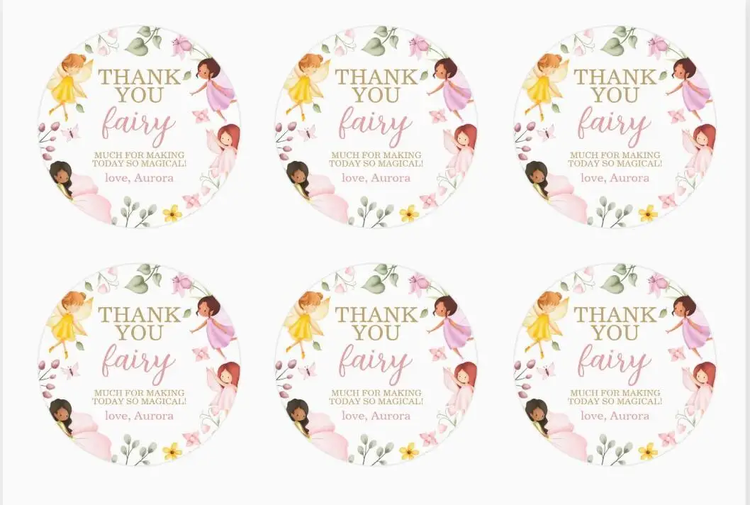 25PCS Custom Magical Fairy Enchanted Garden Birthday Party Favor Stickers