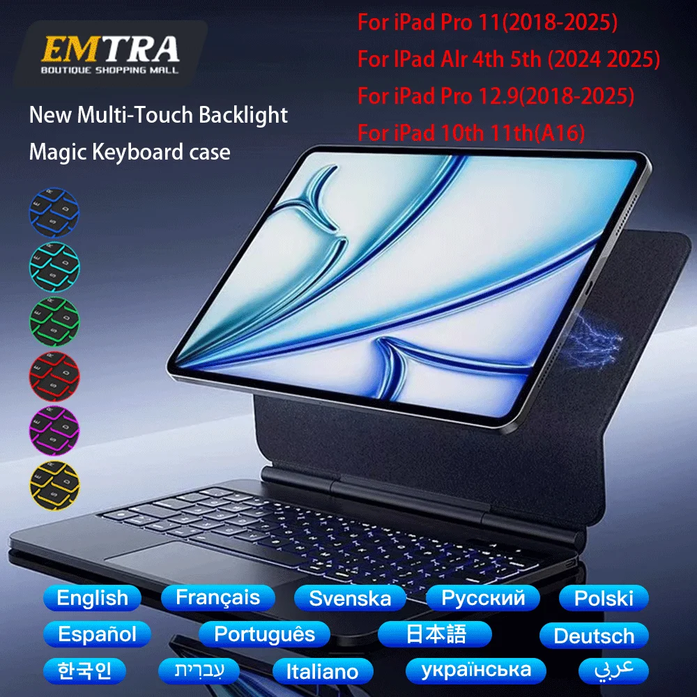 

Беспроводная Bluetooth-клавиатура для iPad 11th 2025 Air A16 10.9 Air 4 5 Por 11 2018-2022 12.9 Por 6th 5th 4th 3rd Arabic Smart Case
