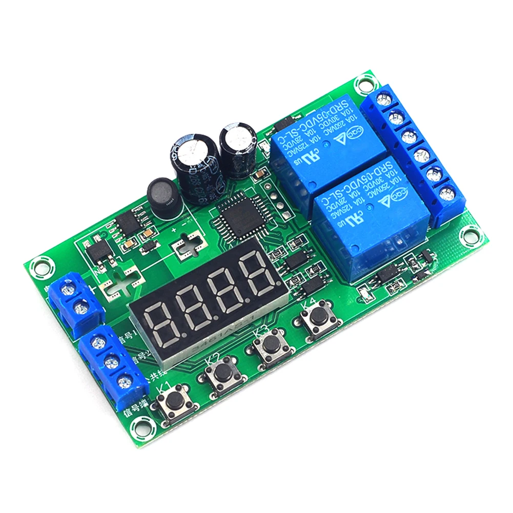 YF-7 modul Relay Delay Dual-Channel, Timer siklus pemicu Nadi 0.01s-999m 7-30V modul saklar Relay Delay