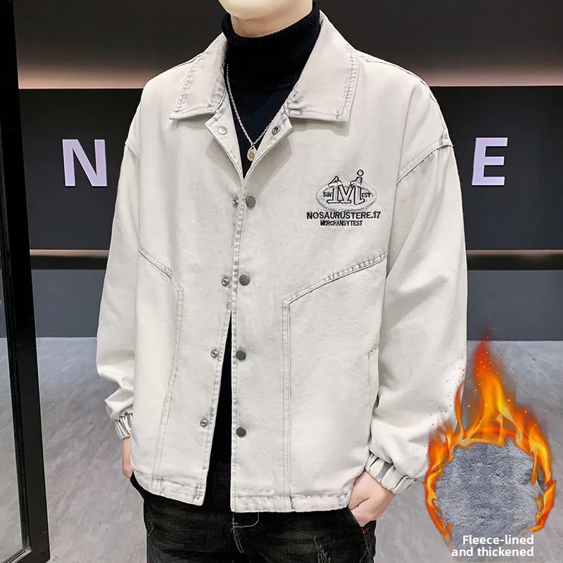 

Winter Thiened Fce Lined ex Denim Jaet Casual Faionable Parka Coat with Detachable Cap Stand Fit Long Sve