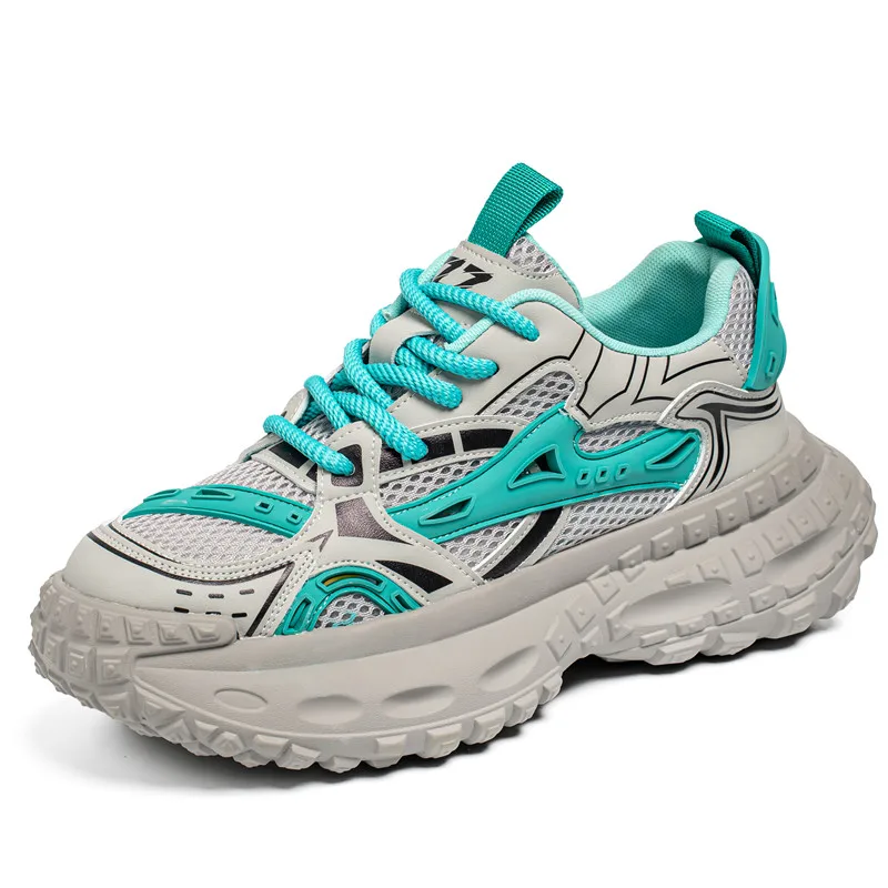 Blue Casual Mens Shoes Lace Up Mesh Man Sneakers Lightweight Comfortable Breathable Rubber Thick Fashion Designer Shoes For Male