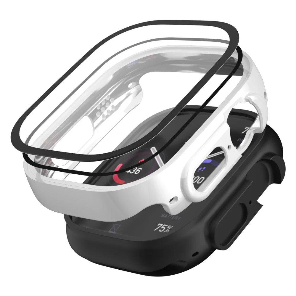 Glass+Shell For Apple Watch 8 Ultra 49mm Electroplated Waterproof PC Bumper+Screensaver Tempered Cover Iwatch Accessory Case