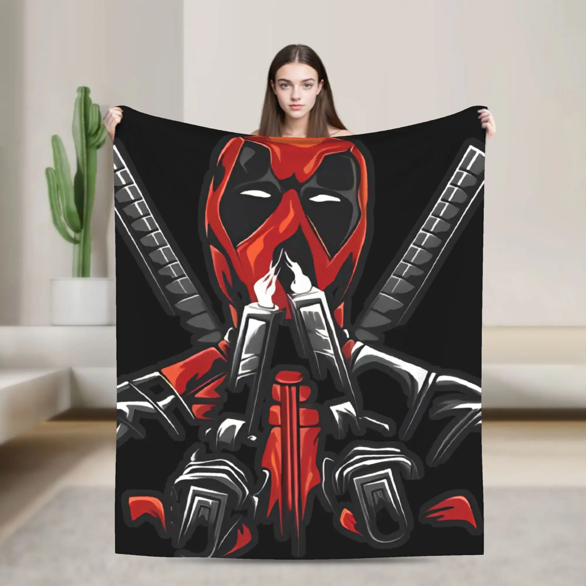 

Comics Knitted Blanket Coral Fleece Plush Funny Superhero Movie Deadpool Warm Throw Blanket for Car Sofa Couch Bedspread