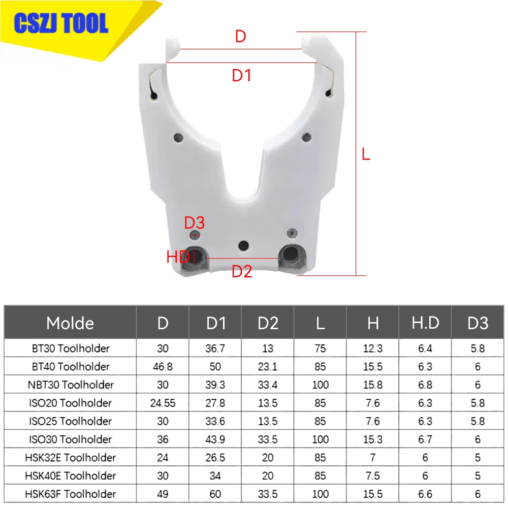 CSZJ CNC ferramenta titular braçadeira para eixo faca haste, BT30, BT40, NBT30, ISO20, ISO25, ISO30, HSK63, HSK32, HSK40, 100% novo