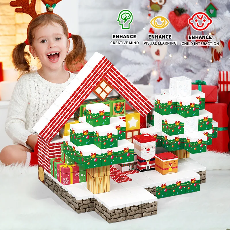 New Christmas Magnetic Building Block Set STEM Montessori Sensory Toys for Kids New Year Gift Education Puzzle Toy Gifts