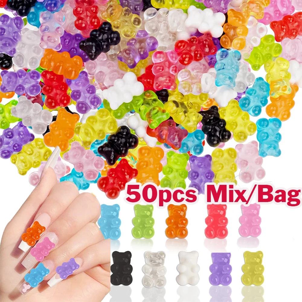 50pcs Mix 3D Gummy Bear Jelly Sugar Shape Jewelry Colorful Candy Nail Parts Kit Manicure DIY Kawaii Charms Nail Art Decorations