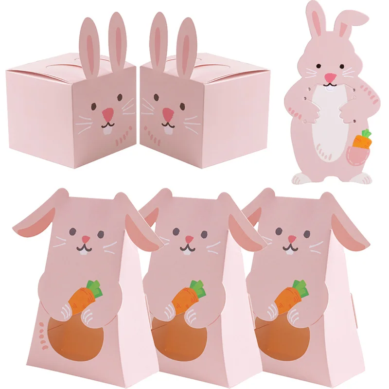 Pink Bunny Candy Box Easter Party Gift Box Cute Bunny Candy Cookie Packaging Box Happy Easter Treat Bag Birthday Party Kids Gift