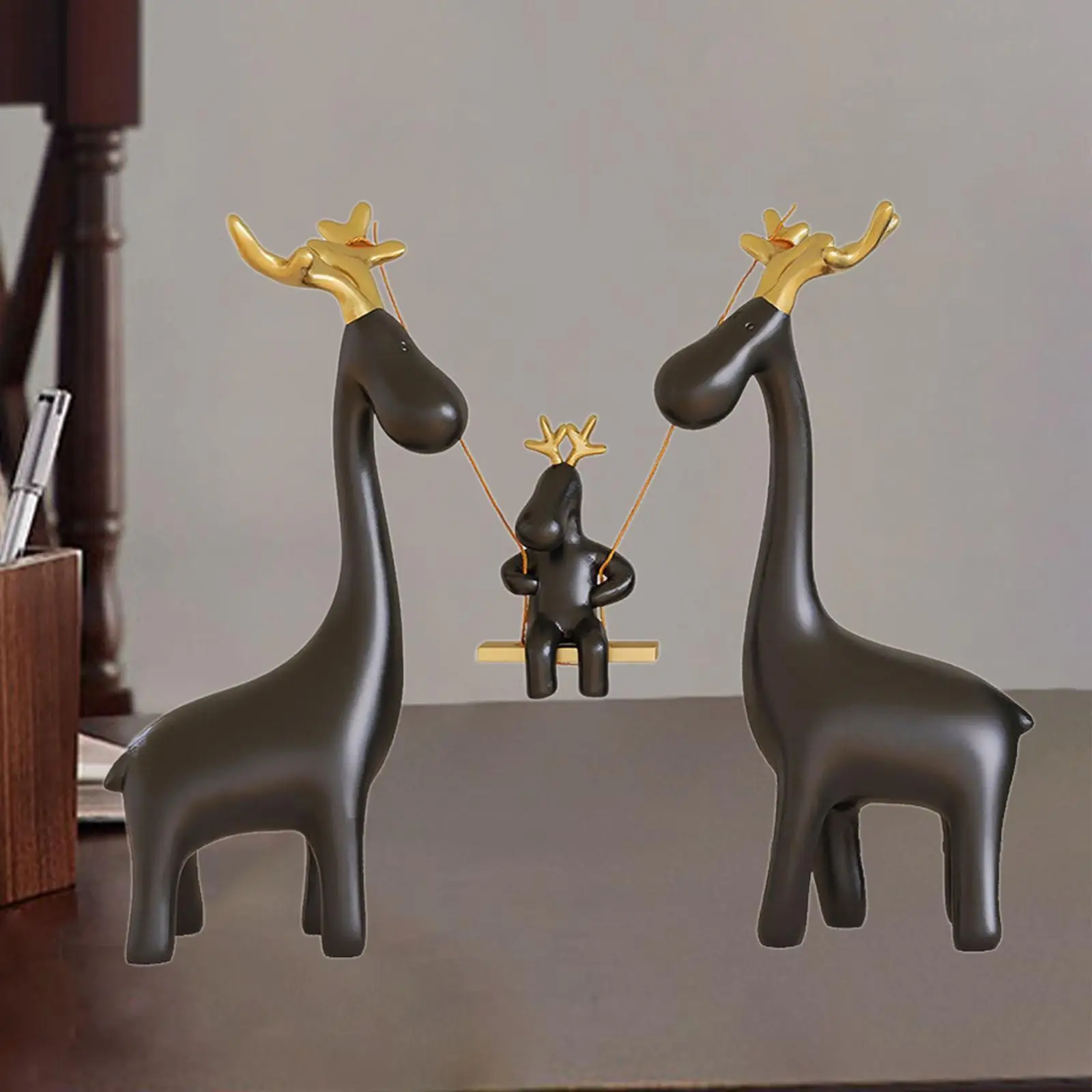 Animal Sculptures Resin Elk Statues Desktop NightStand Deer Family Figurines