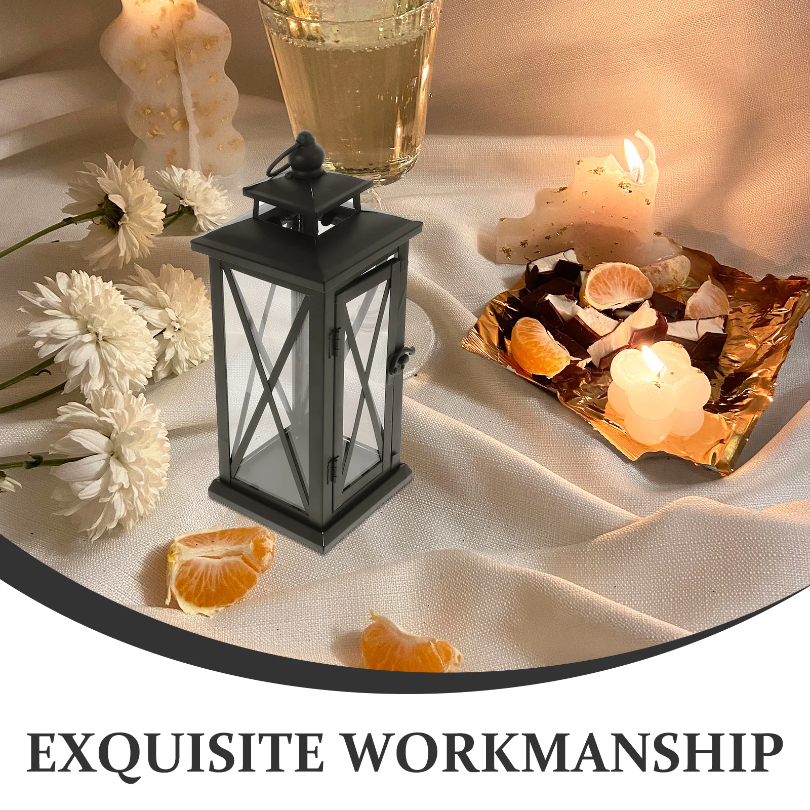 

1Pcs Iron Candlestick Retro Square Base Windproof Stable Door Lock Indoor Outdoor Wedding Decor