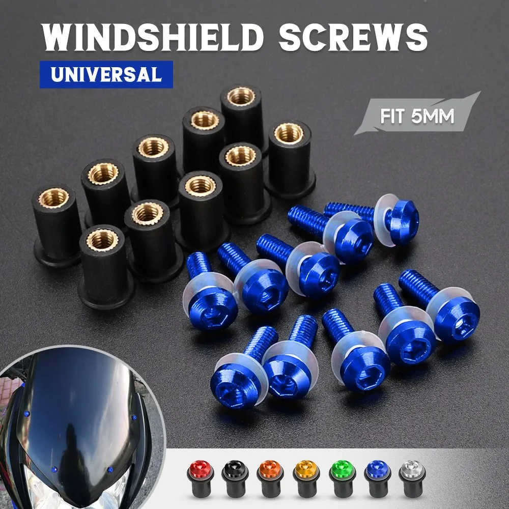 10PCS 5mm Aluminum Windscreen Screws Motorcycle Windscreen Fairing Bolts For Yamaha MT09 MT-07 YZF R1 R6 R3 R25 FZ16 Fz1 FZ8 FZ6