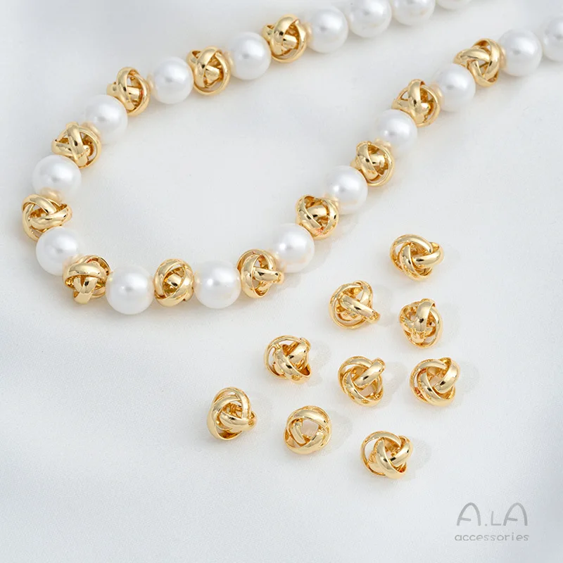 

Золотистые корейские бусины-шарики 14K, разделители, круглые бусины с узлами, аксессуары для рукоделия, материалы для изготовления бижутерии своими руками