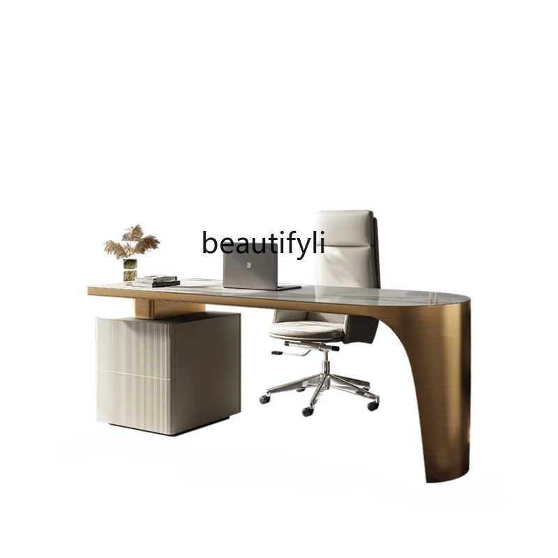 

Light Luxury Study Desk Italian Minimalist Stone Plate Computer Desk Home Modern Minimalist High-Grade Writing Desk