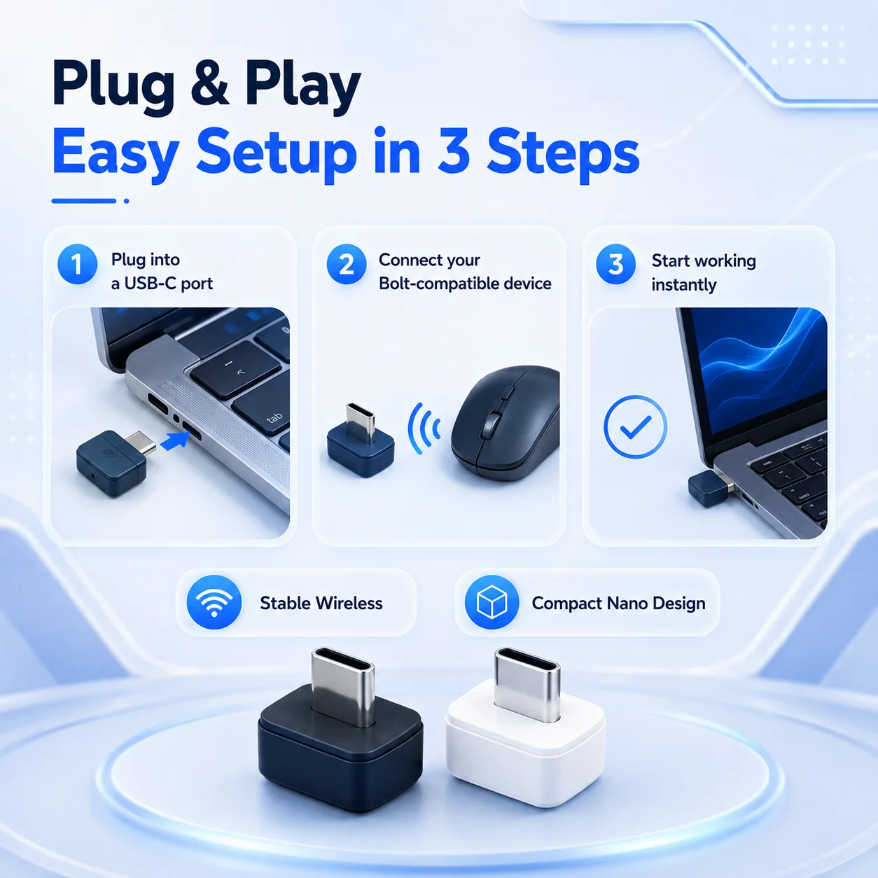 USB-C Receiver Compatible with Logitech Bolt MX Keys Mini K860 POP Keys Mouse MX Master 3S MX Anywhere 3 Wireless Adapter