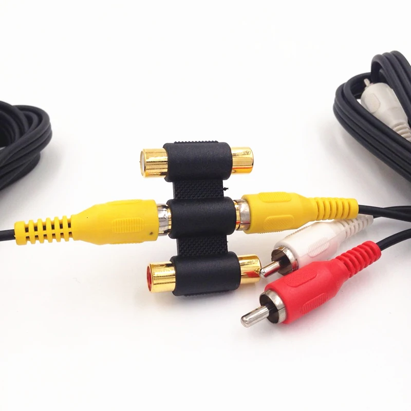 Conector de áudio e vídeo multifuncional 3 rca av acoplador mini 3rca fêmea para fêmea soquete adaptador conversor de extensão