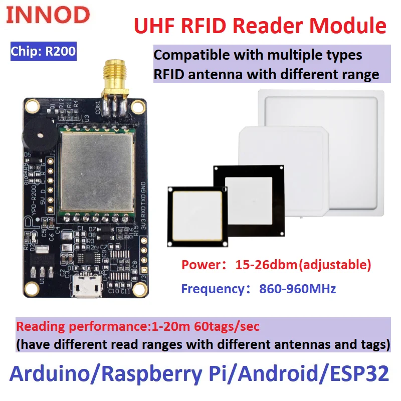 Imagem -02 - Módulo Rfid de Longo Alcance com Usb Uhf Epc Gen2 Iso180006c Tags Leitor Leitor ue 868mhz 915mhz Chip R200