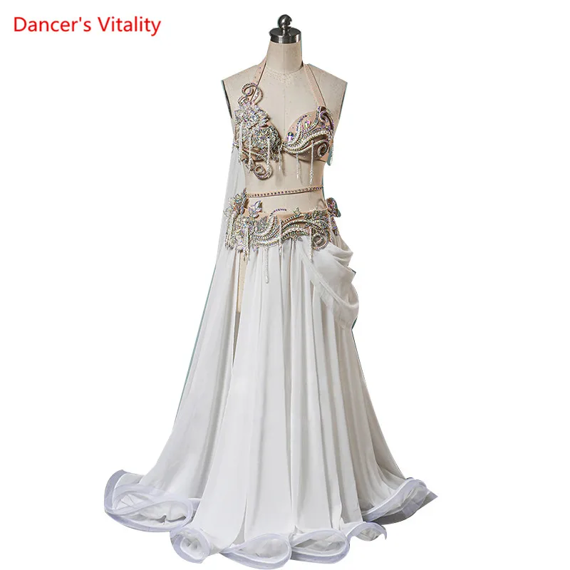 Belly Dance Suit Diamond Bra Belt Chiffon Big Swing Skirt Performance Set High-End Custom Adult Child Competition Clothing