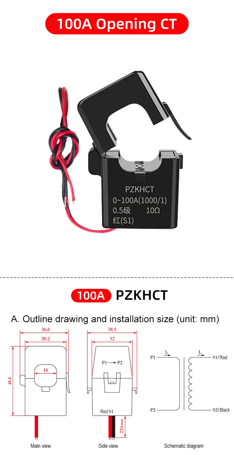 Prescision Kleine Stromwandler CT Spule Split CT PZCT 10(100)A/10(100)mA Für AC Meter – Detail 6