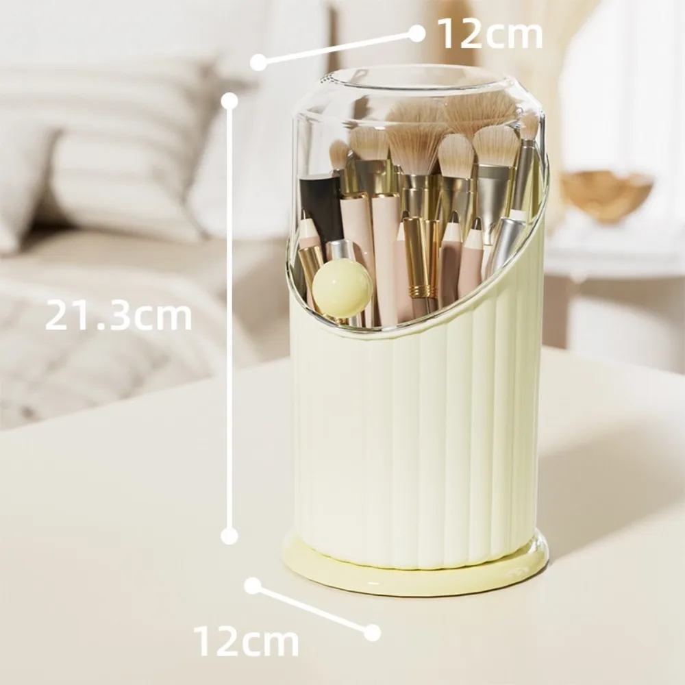 Soporte para brochas de maquillaje de gran capacidad, organizador cosmético de dopamina giratorio con tapa transparente a prueba de polvo