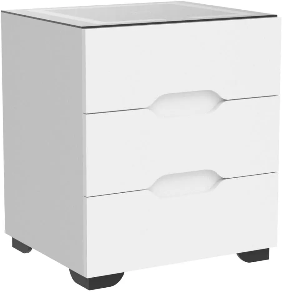 منضدة ذكية بيضاء مع قاعدة شحن لاسلكية وأضواء LED قابلة للتعديل، وطاولة نهاية عالية اللمعان مع 3 أدراج وشحن USB #3